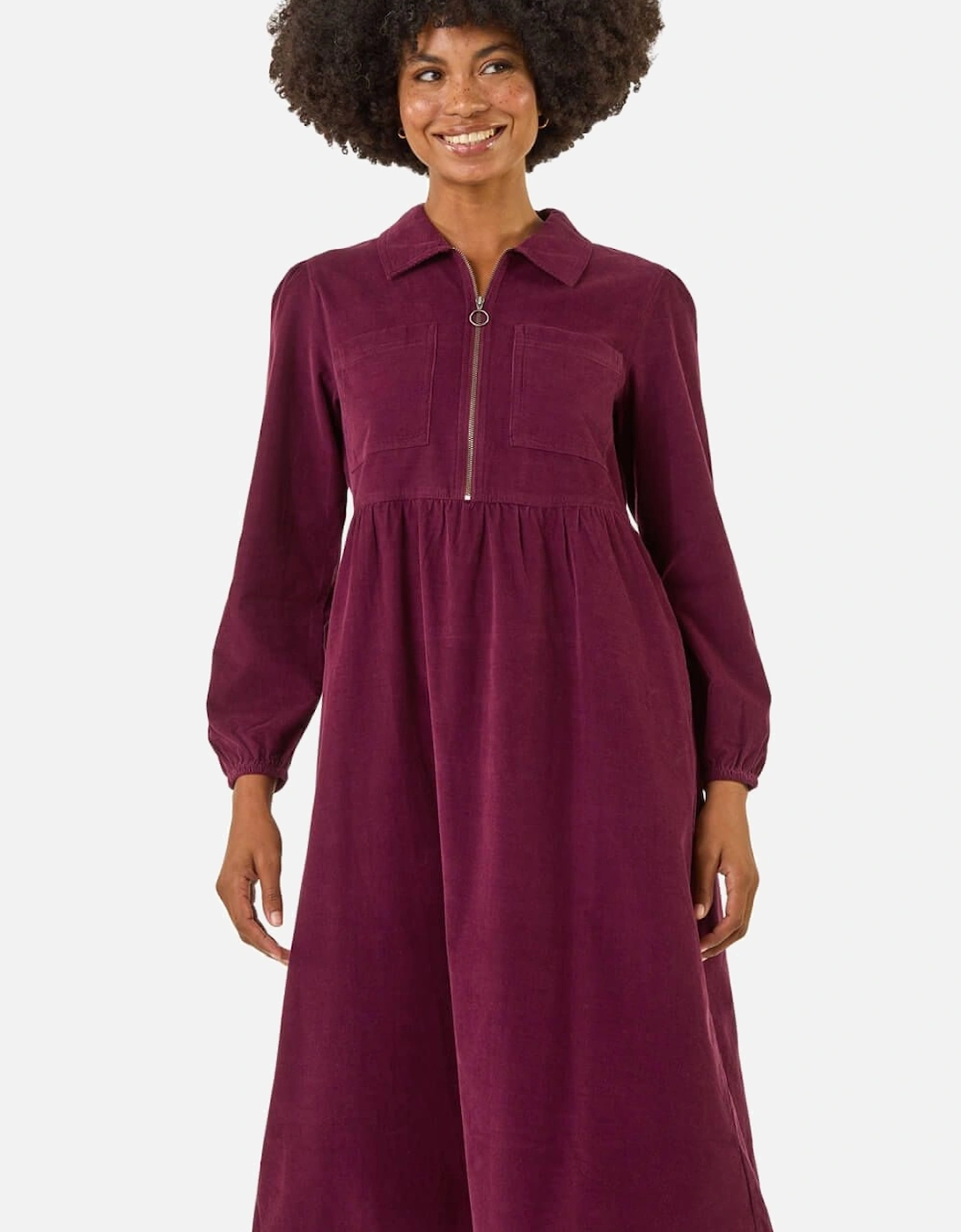 Corduroy Zip Detail Midi Dress, 2 of 1