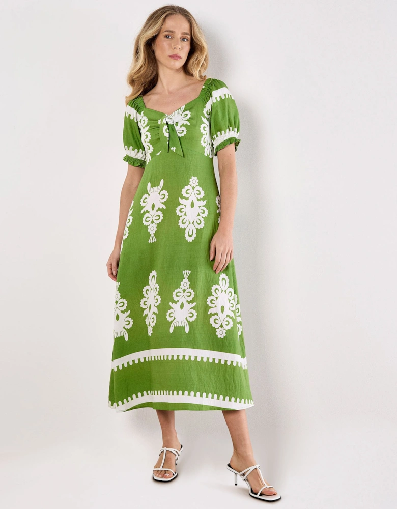 Folk Floral Print Midi Dress