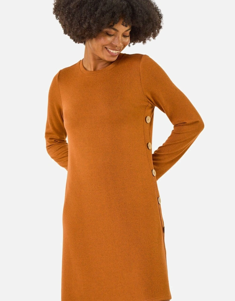 Side Button Detail Stretch Swing Dress