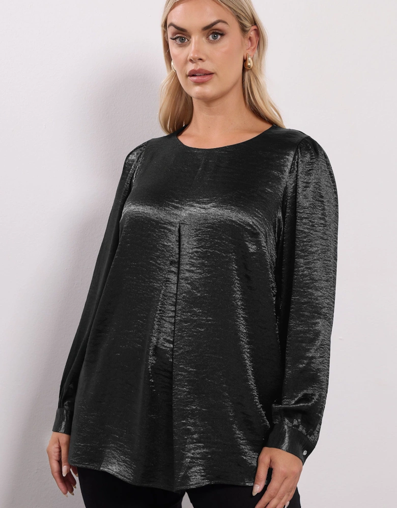 Crushed Satin Pleat Front Blouse