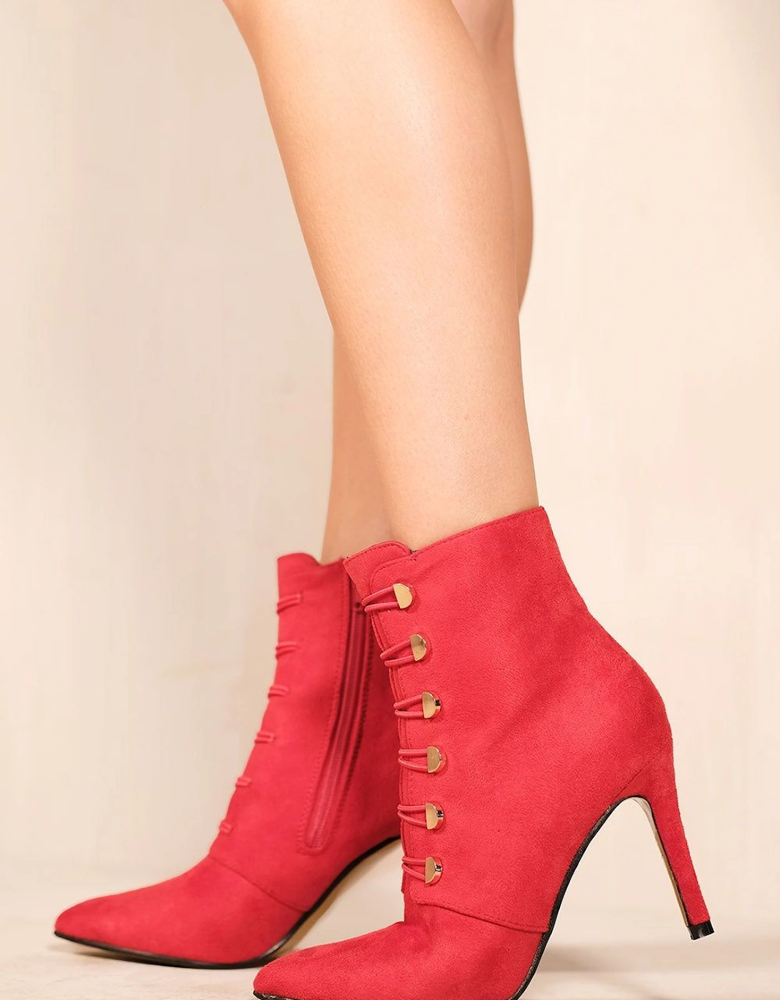 'Blythe' Pointed Toe Mid Heel Ankle Boots With Gold Buttons, 2 of 1