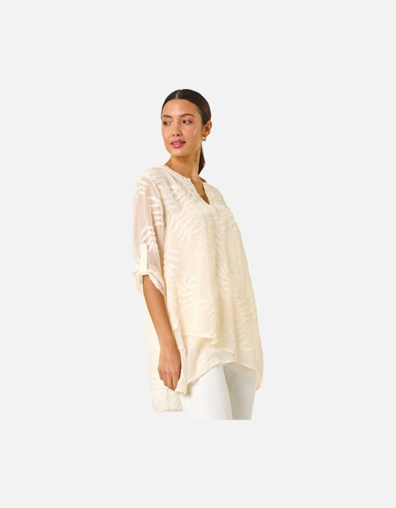 Leaf Print Burnout Wrap Tunic Top