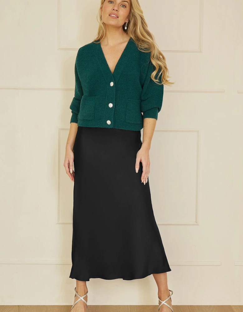 Black Satin Midi Skirt