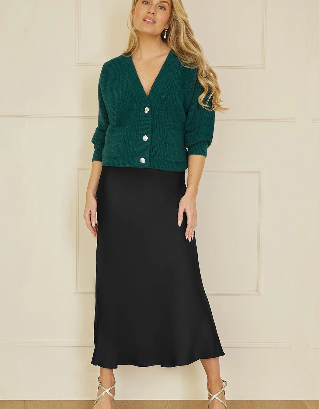 Black Satin Midi Skirt, 2 of 1