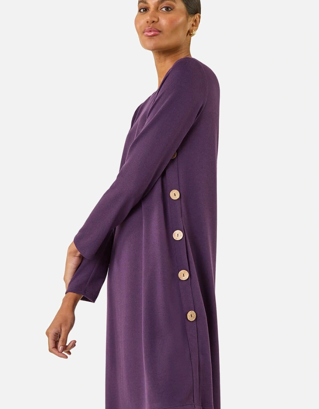 Side Button Detail Stretch Swing Dress, 2 of 1