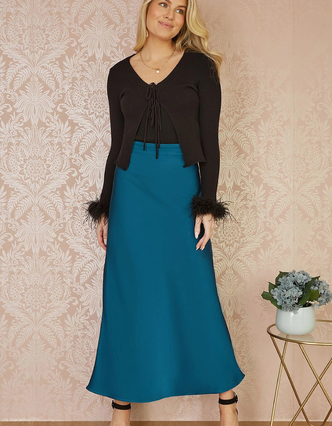 Teal Satin Midi Skirt, 2 of 1