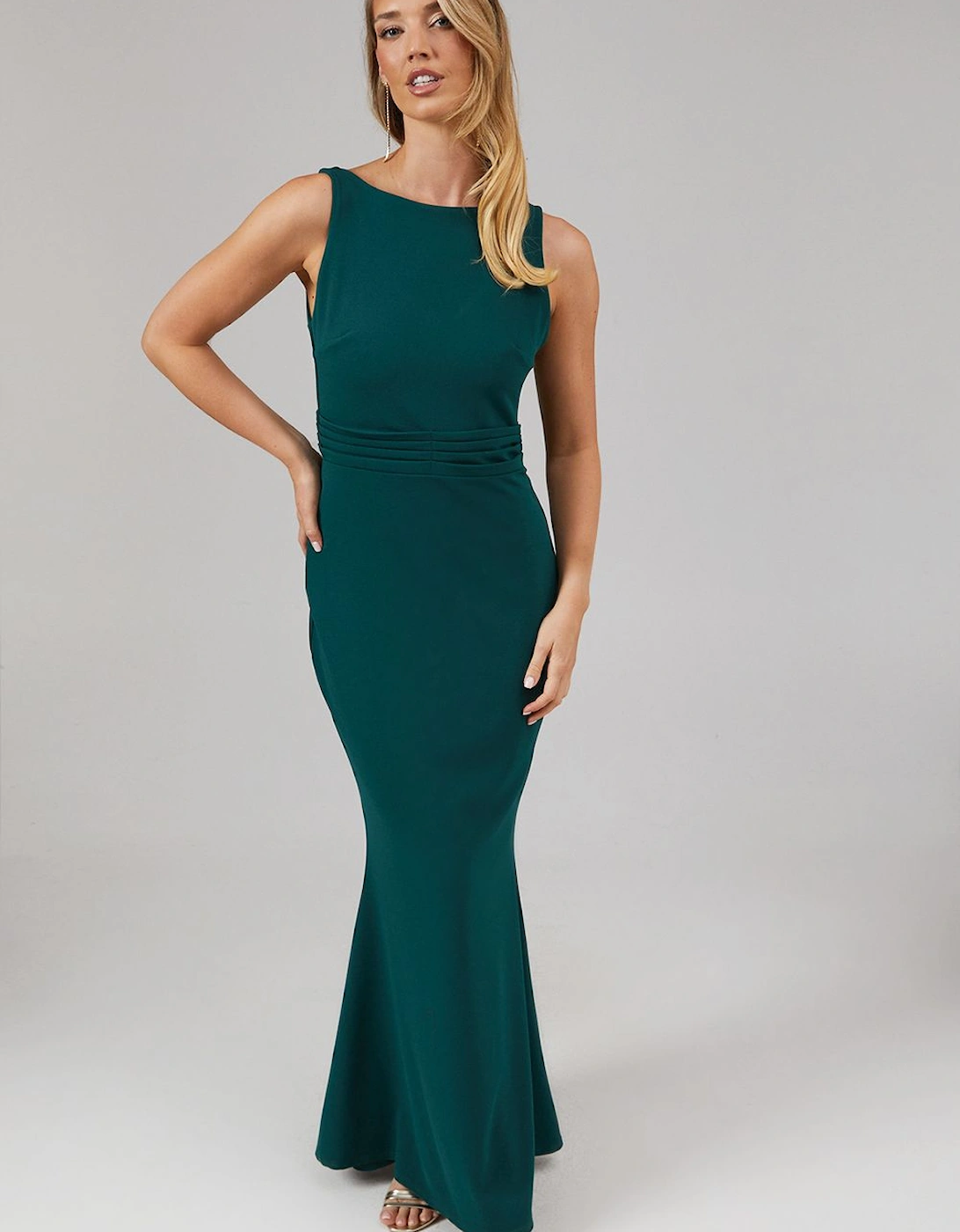 Pleated Waistband Stretch Crepe Bridesmaid Dress, 2 of 1