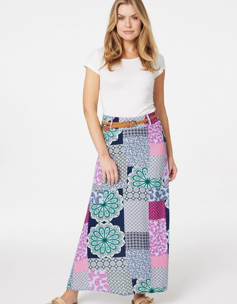 Patchwork Print A-Line Maxi Skirt