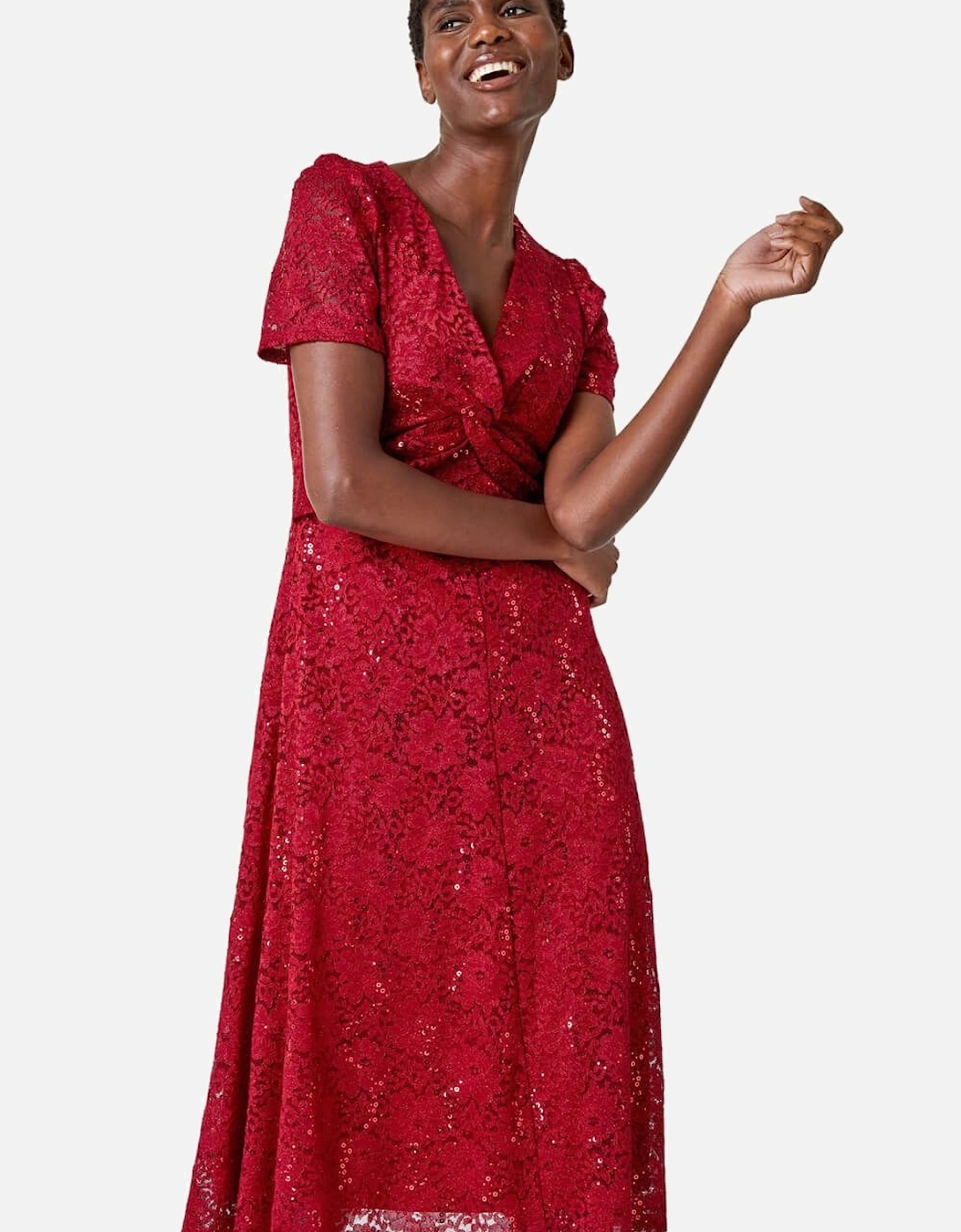 Sequin Lace Twist Front Midi Dress, 2 of 1