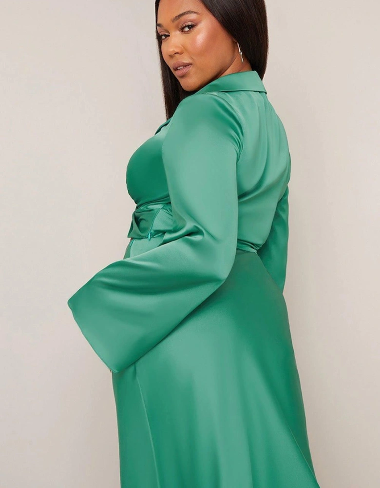 Long Sleeve V Neck Satin Twist Detail Top