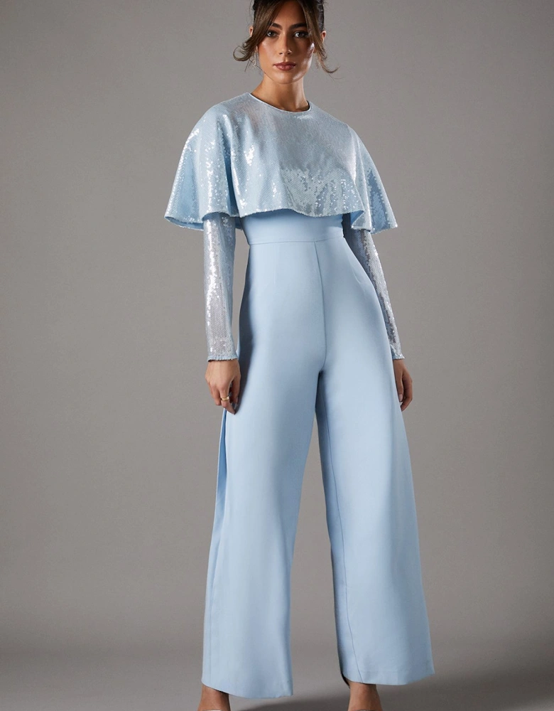 Sequin Cape Jumpsuit
