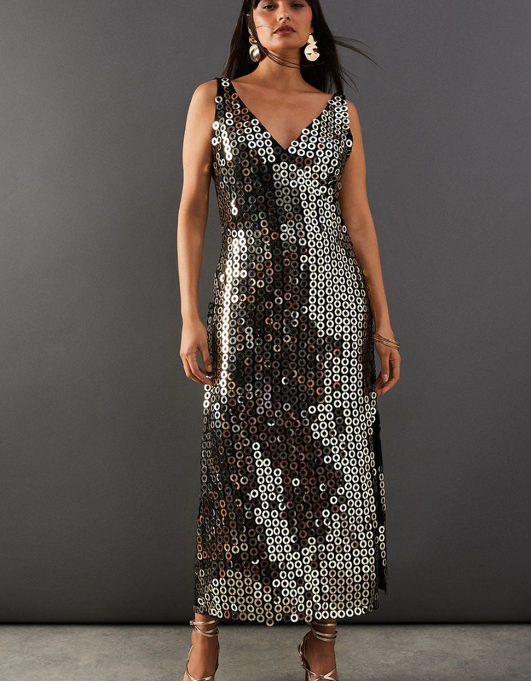 Hand Embellished Disk Sequin High Apex Midi Dress, 2 of 1