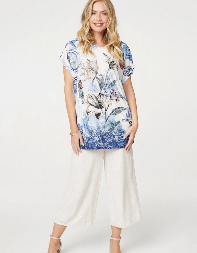 Embellished Floral Tunic Top