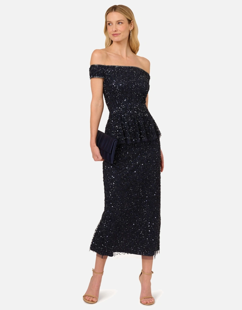 Bead Mesh Peplum Dress