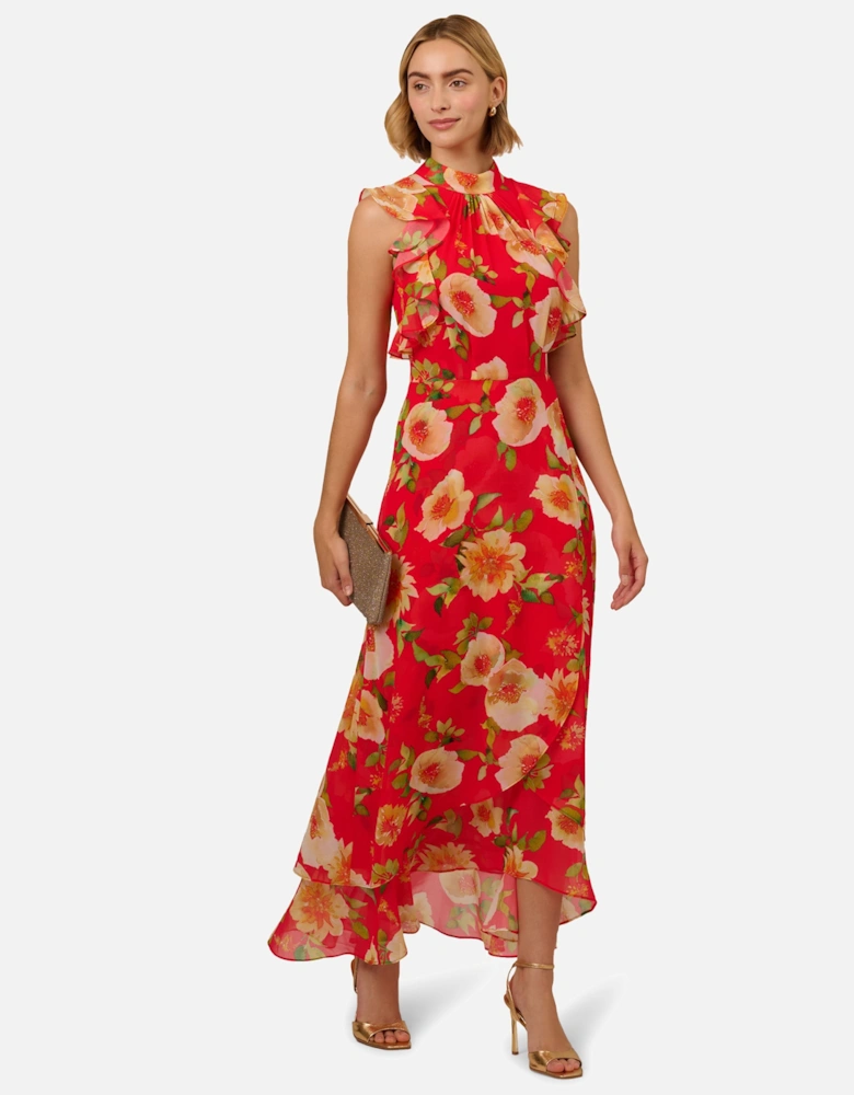 Ruffle Chiffon Ankle Dress