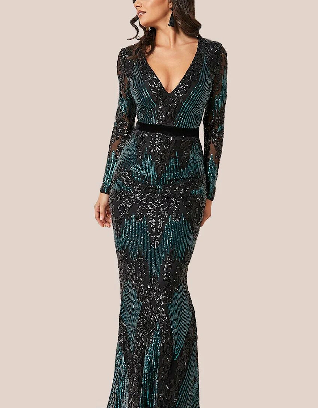 Long Sleeve Sequin Evening Maxi Dress, 2 of 1