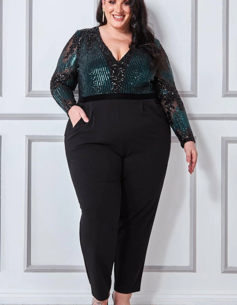 Plus Sequin & Mesh Jumpsuit