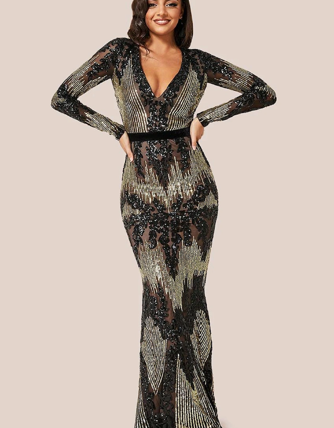 Long Sleeve Sequin Evening Maxi Dress, 2 of 1