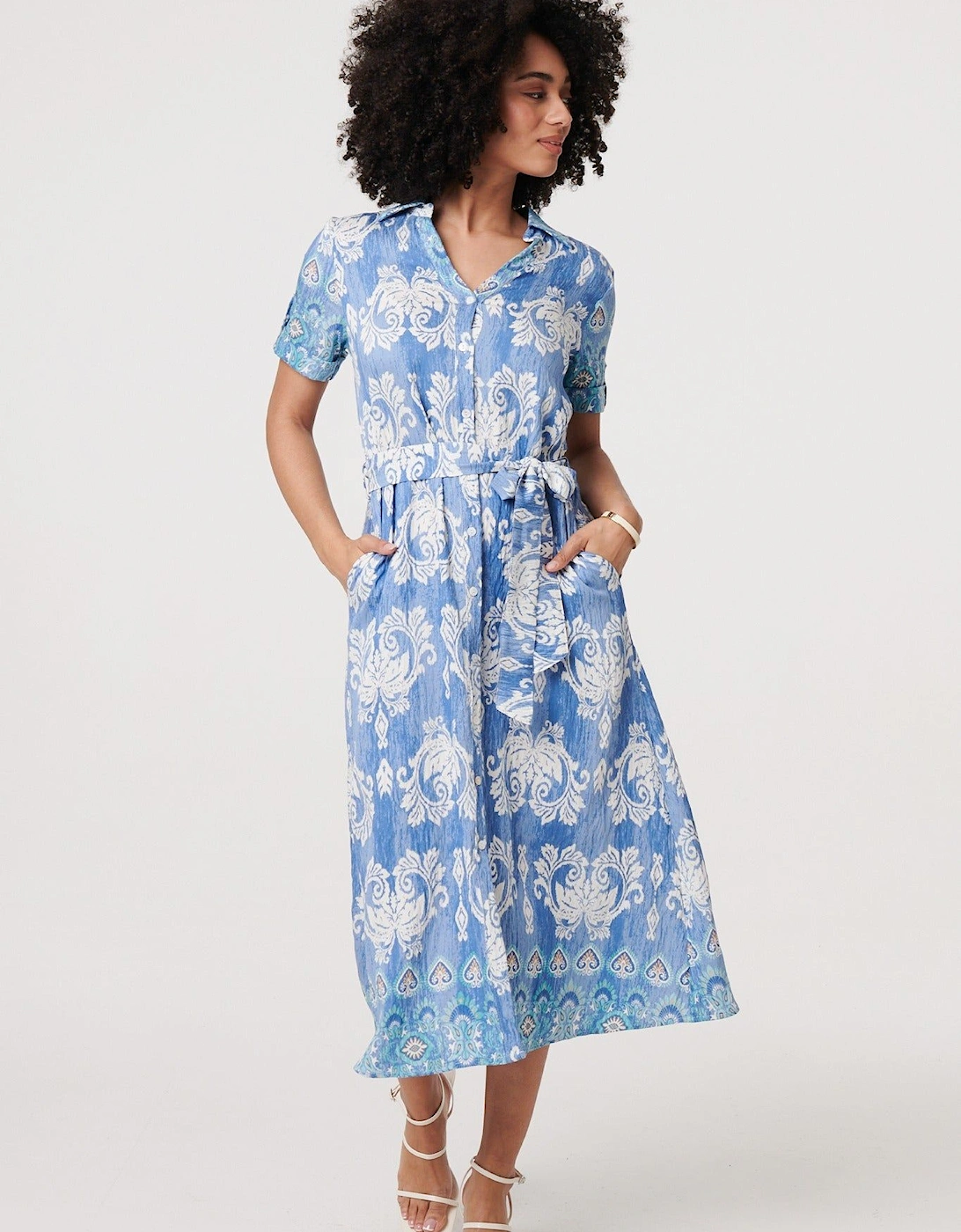 Ikat Print Tie Waist Midi Shirt Dress, 2 of 1
