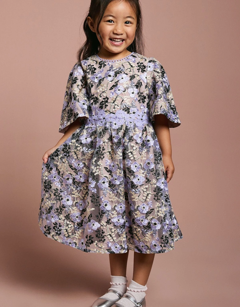 Children's Embroidered Fluted Sleeve Dress
