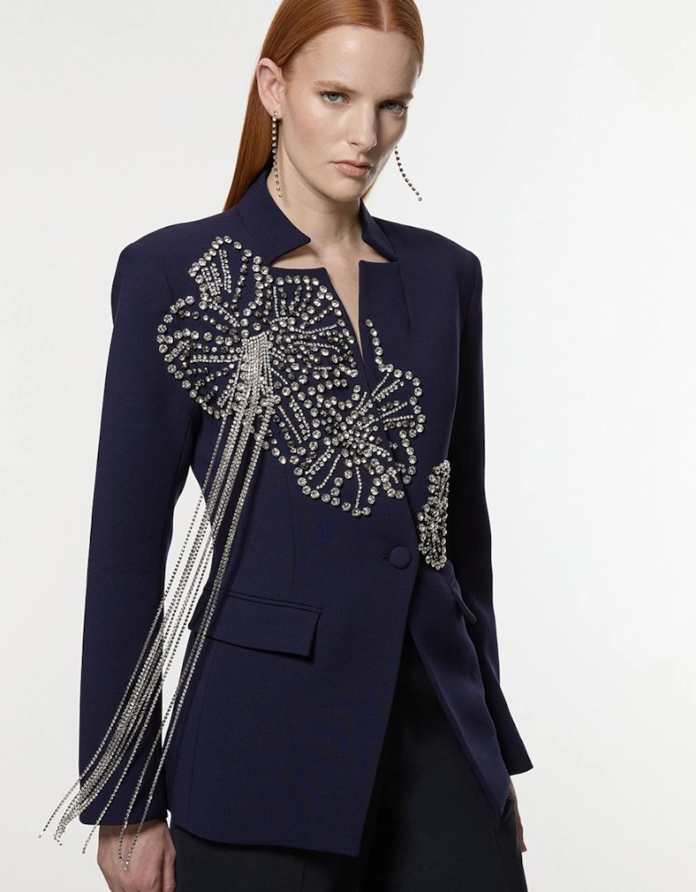 Placed Floral Crystal Embellished Tailored Blazer Jacket