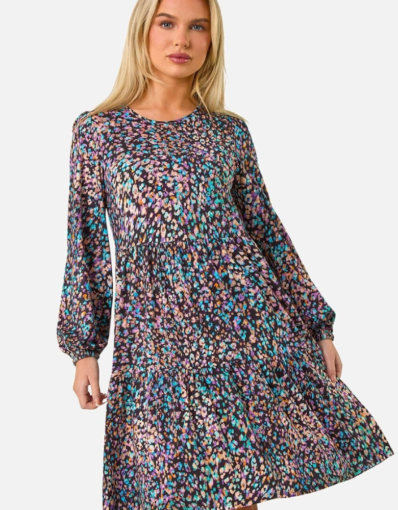 Petite Animal Print Tiered Stretch Dress