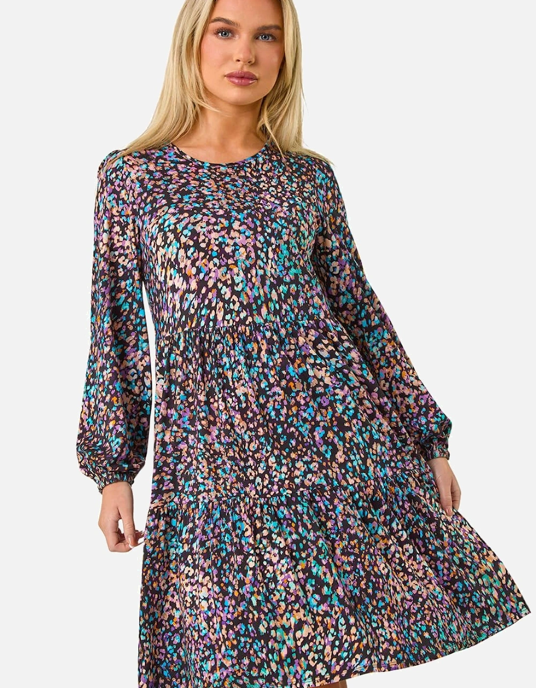 Petite Animal Print Tiered Stretch Dress, 2 of 1