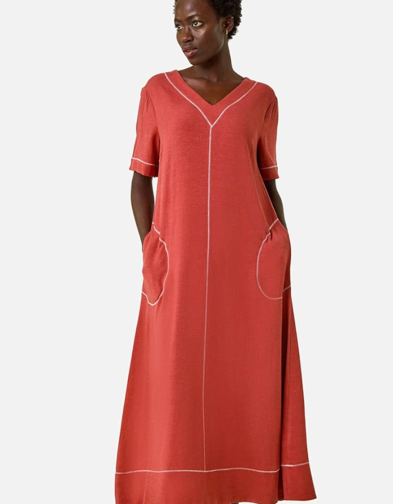 Contrast Stitch Woven Dress