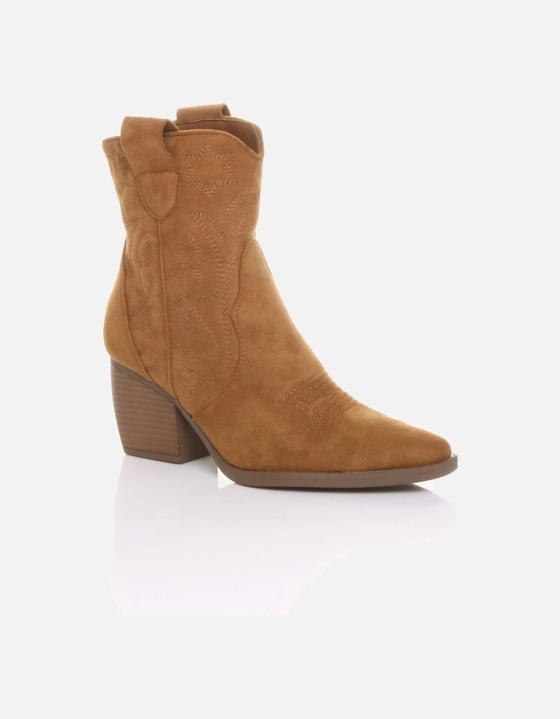 Mid Cuban Heel Pointed Toe Western Cowboy  Ankle Boots, 2 of 1