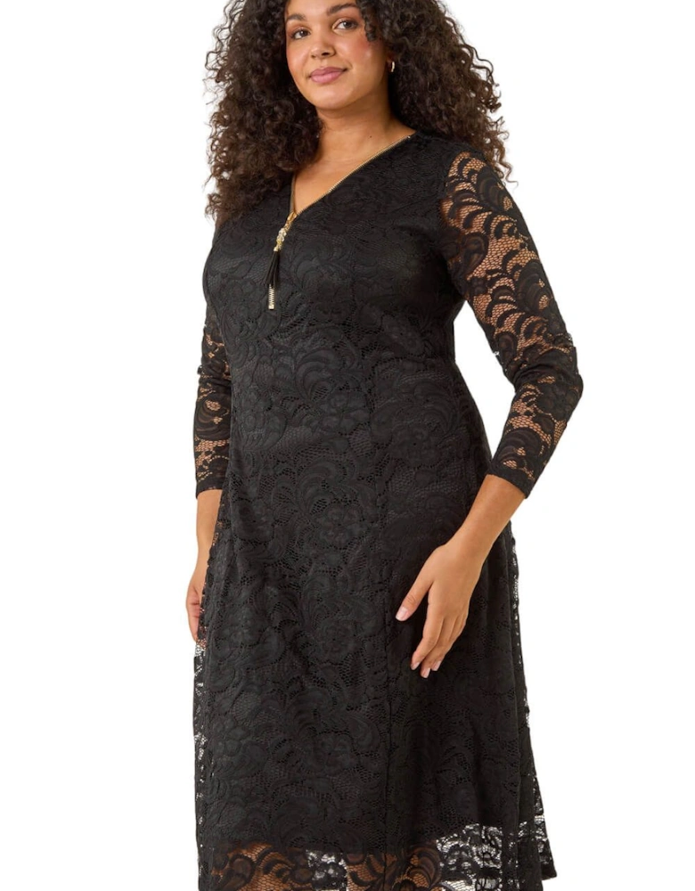 Curve Zip Front Lace Dress