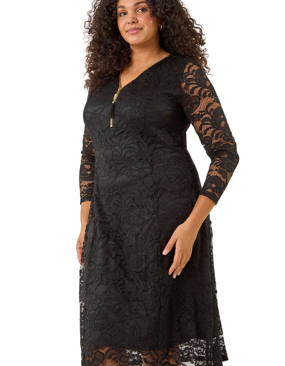 Curve Zip Front Lace Dress, 2 of 1