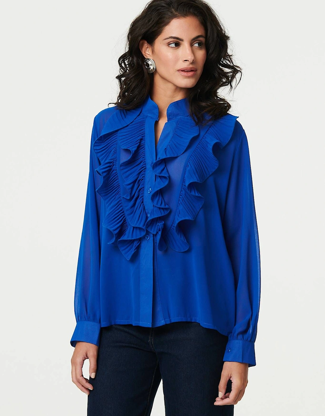 Ruffled Long Sleeve Semi Sheer Blouse, 2 of 1