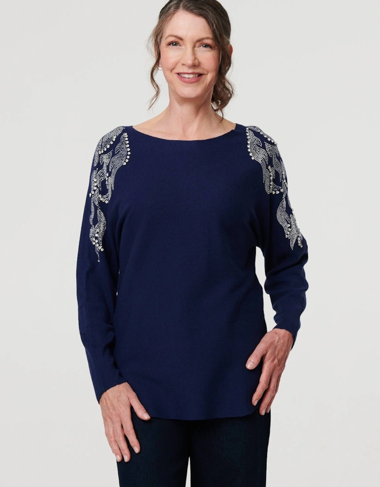 Sparkly Embellished Long Sleeve Knit Top