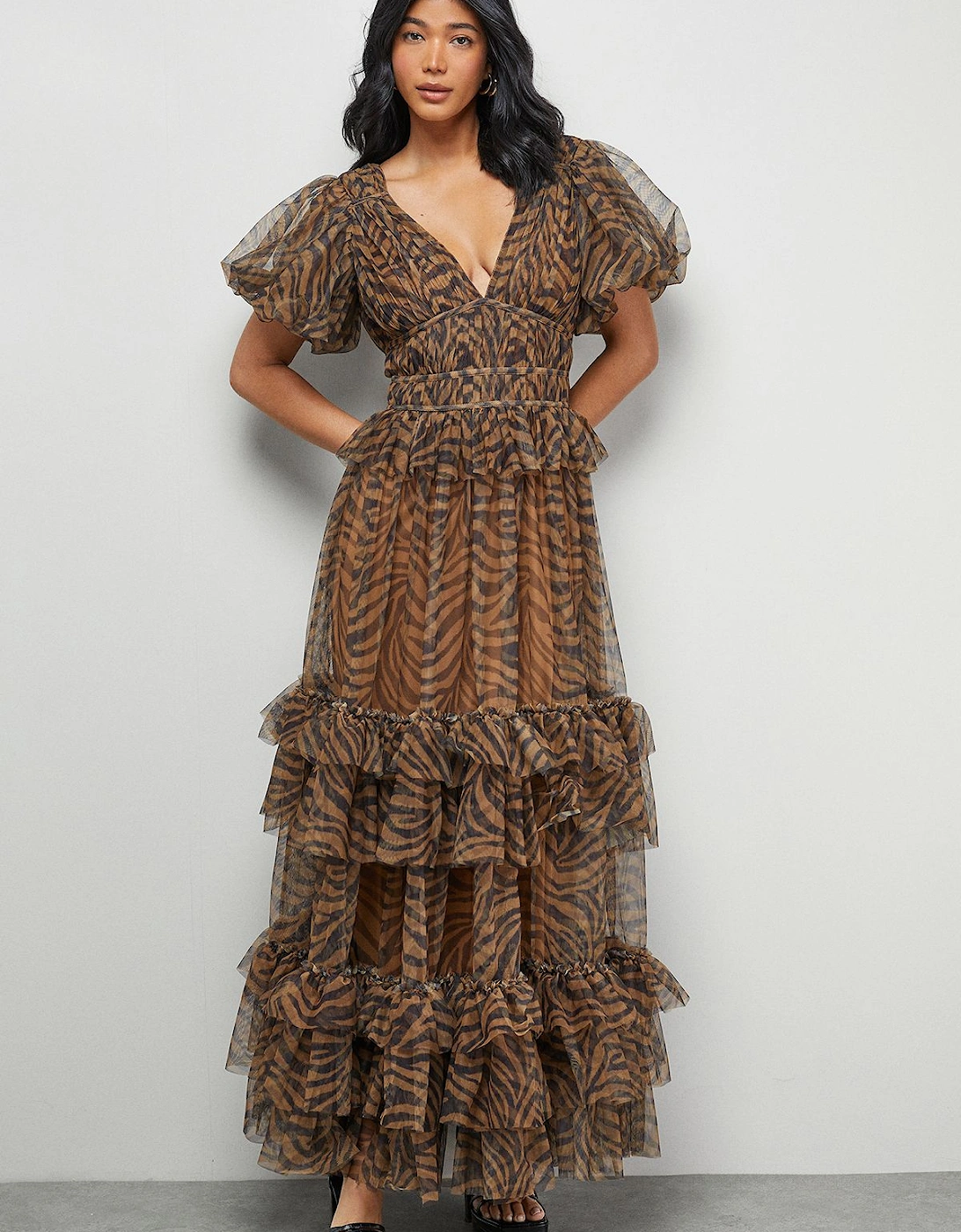 Zebra Print Tulle Ruffle Maxi Dress, 2 of 1