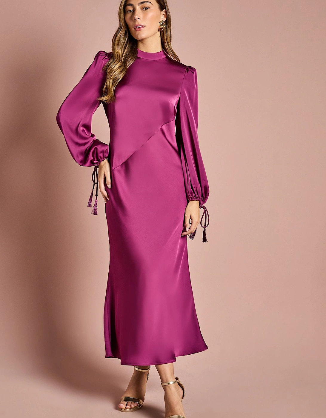 Blouson Sleeve Satin Midi Dress, 2 of 1