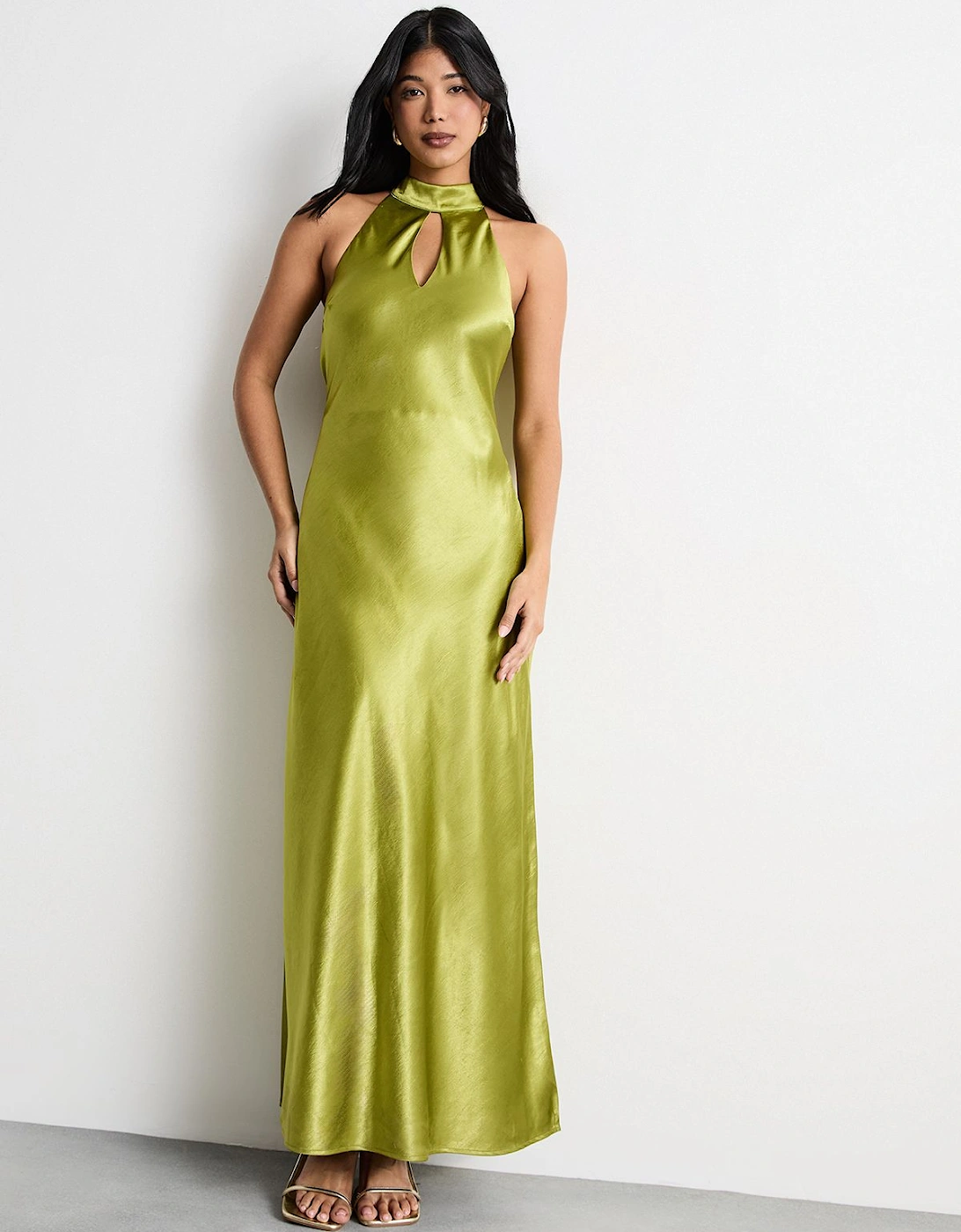Satin Tie Neck Cowl Front Maxi Dress, 2 of 1