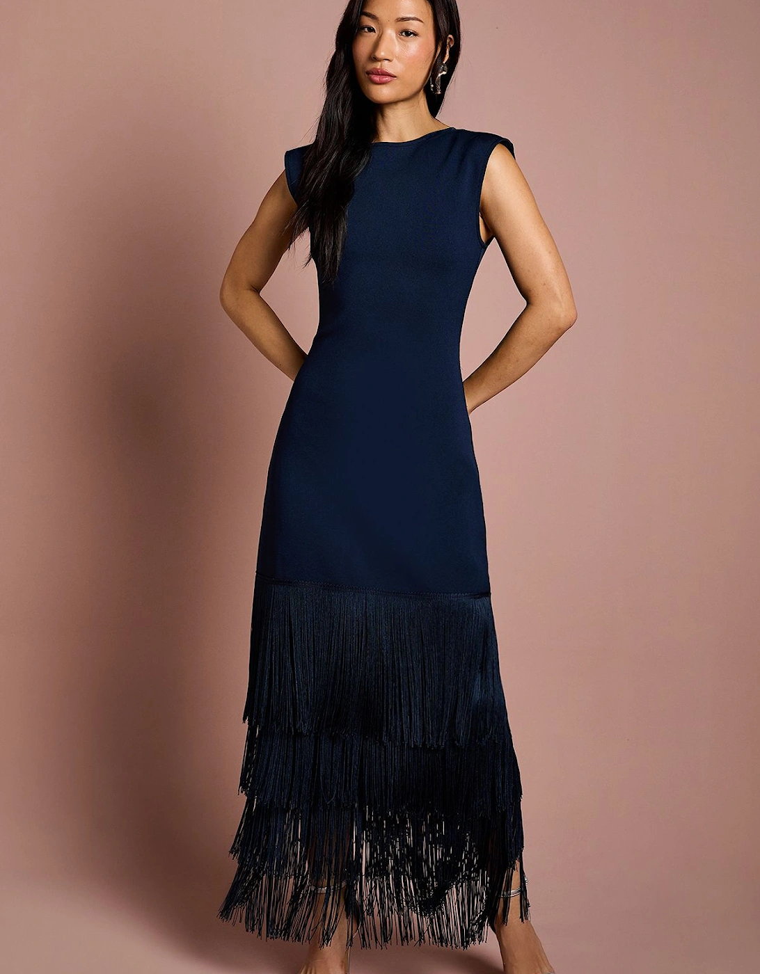 Bandage Knit Fringed Hem Midi Dress, 2 of 1