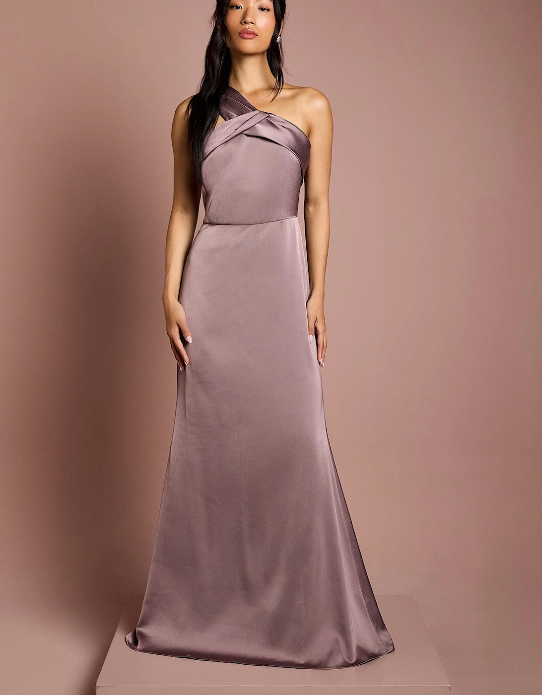 Asymmetric Neckline Satin Bridesmaid Maxi Dress, 2 of 1