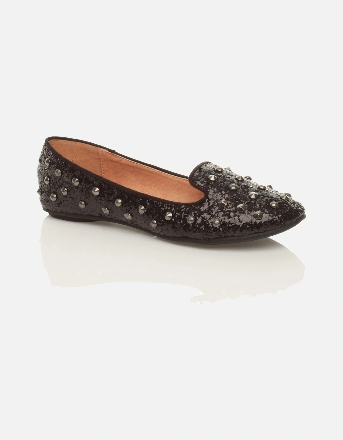 Flat  Heel Studded Glitter Loafers  Ballet Pumps, 2 of 1