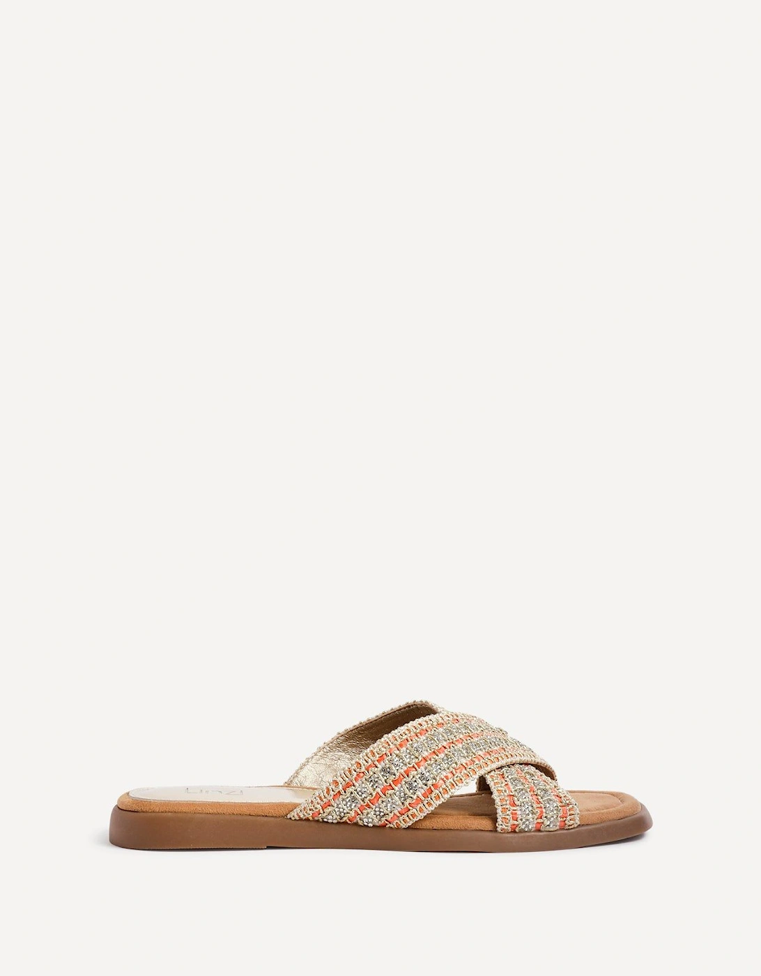 Genie Orange Embellished Raffia Flat Slider Sandal, 2 of 1