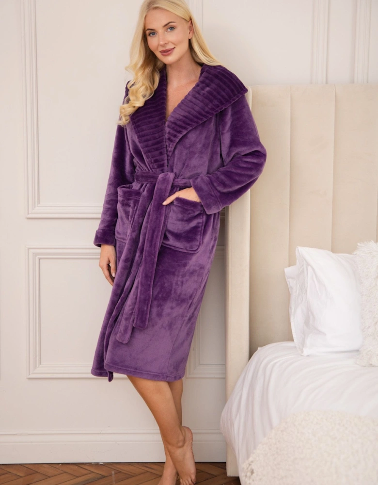 Women's Supersoft Fleece Ribbed Collar Robe