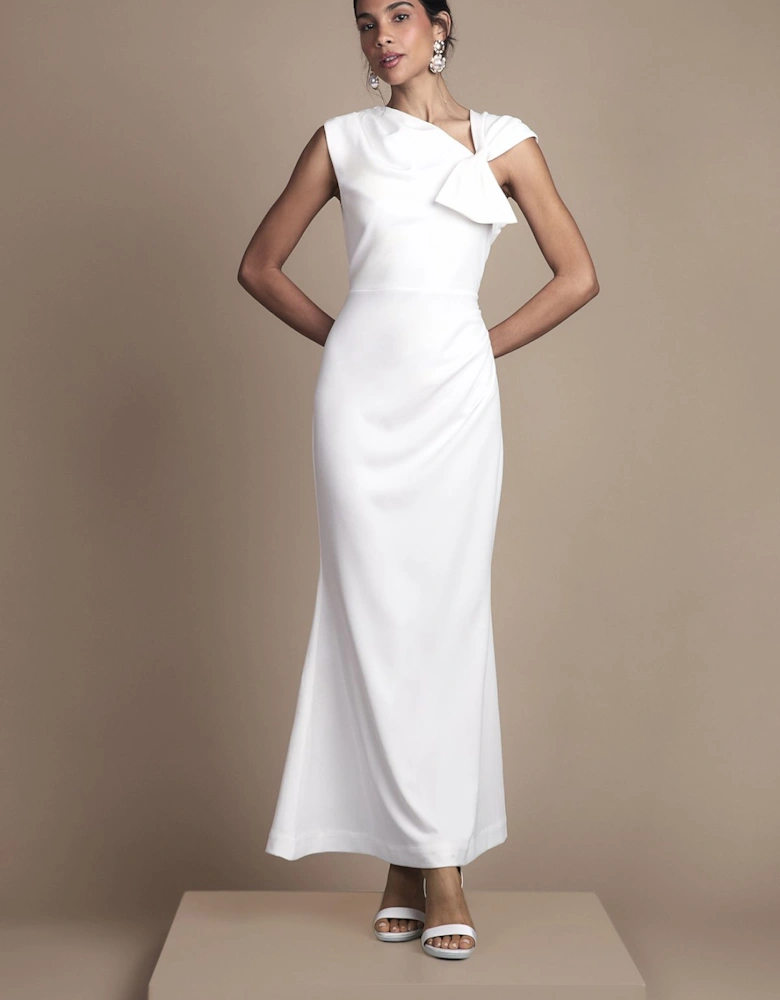 Asymetric Neckline with Bow Detail Crepe Midi Wedding Dress