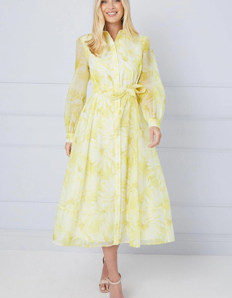 Petite Floral Organza Shirt Midi Dress