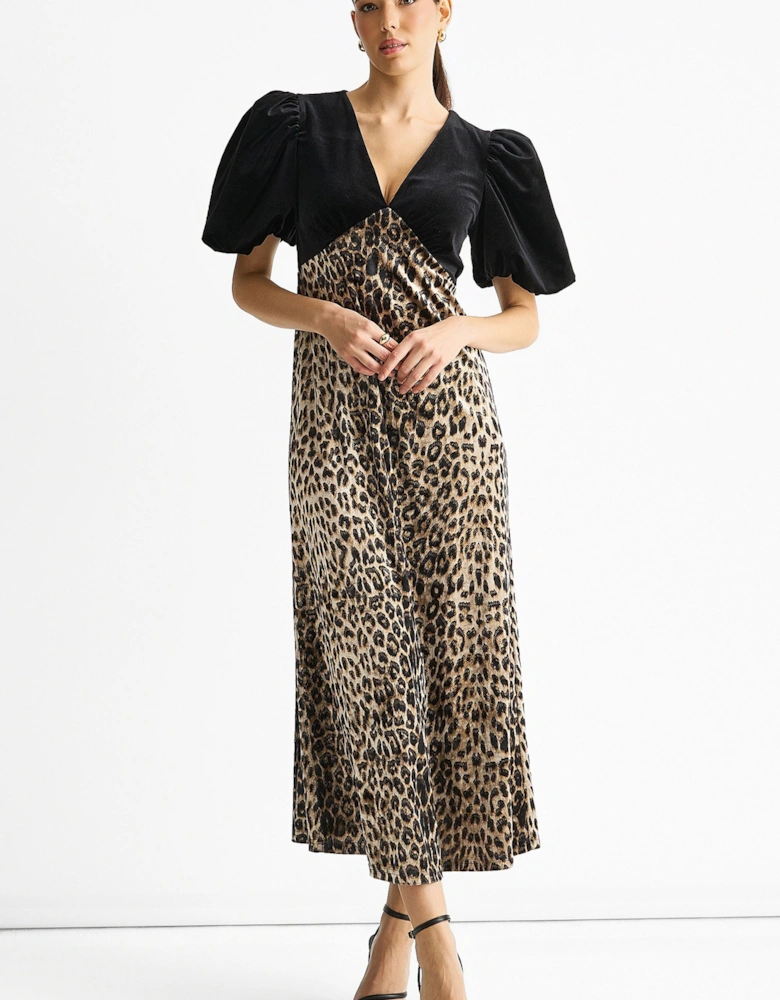Black Velvet Contrast Top Ocassion Midi Dress