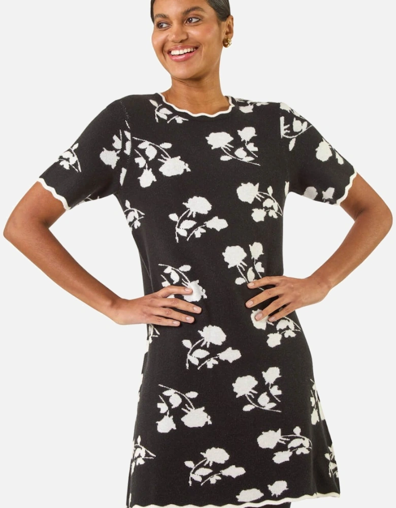 Floral Print Scallop Knitted Dress