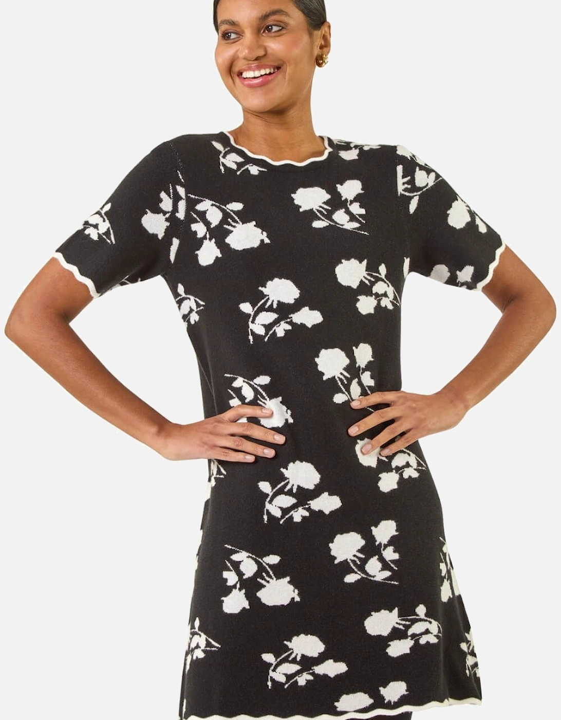 Floral Print Scallop Knitted Dress, 2 of 1