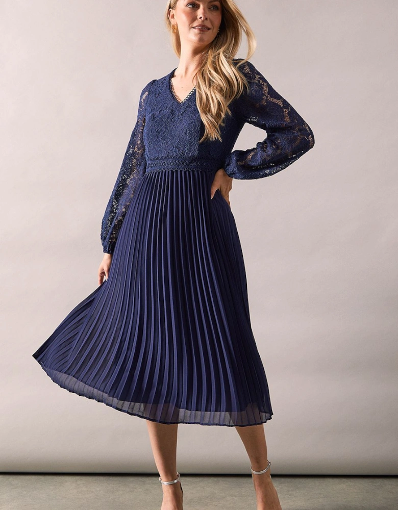 Occasion Lace Pleated Midi Dress