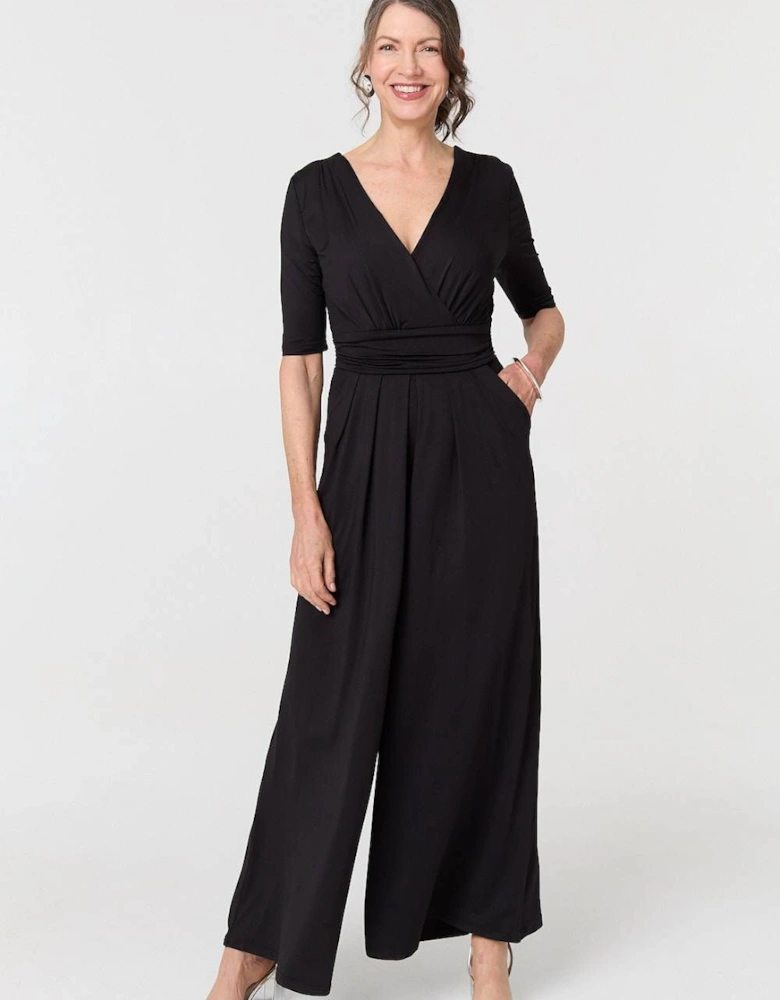 1/2 Sleeve Wrap Waist Wide Leg Jumpsuit