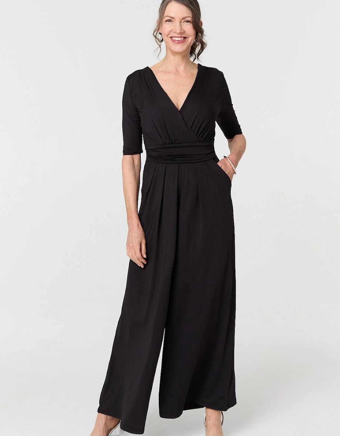 1/2 Sleeve Wrap Waist Wide Leg Jumpsuit, 2 of 1