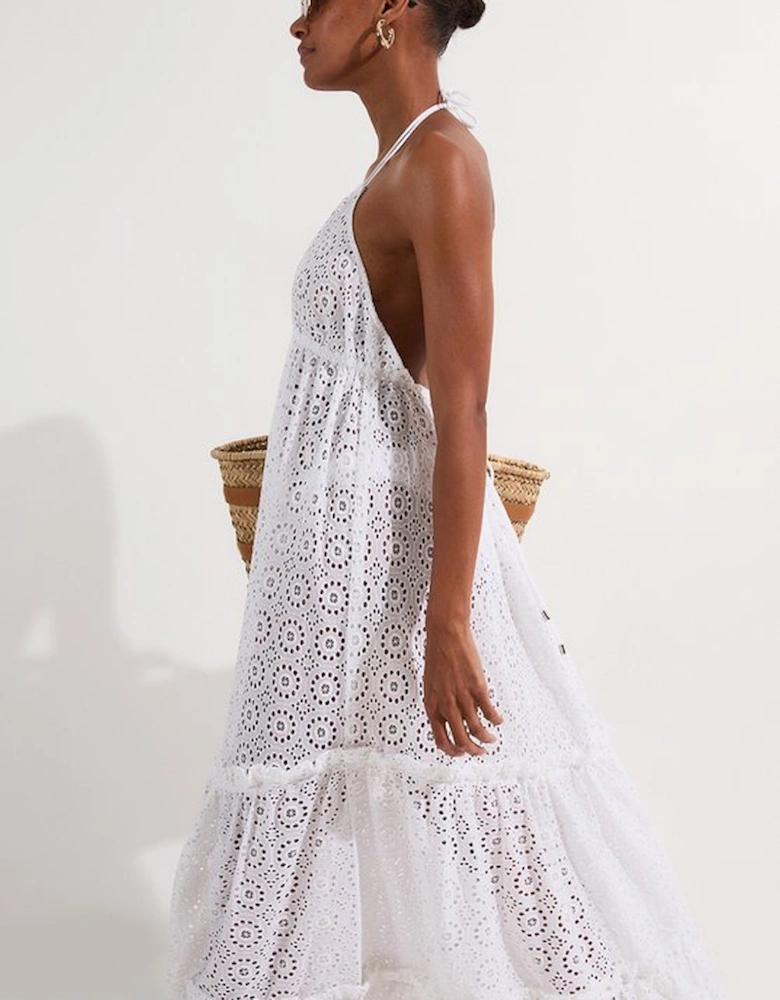 Tiered Broderie Maxi Beach Dress